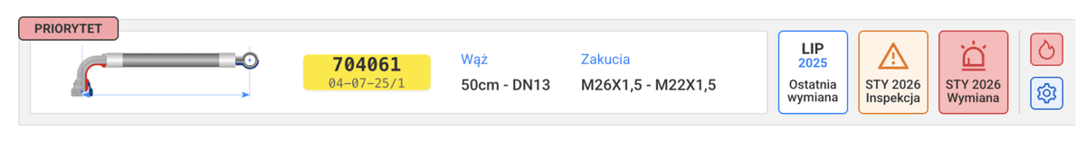 HosePilot dashboard z alertami
